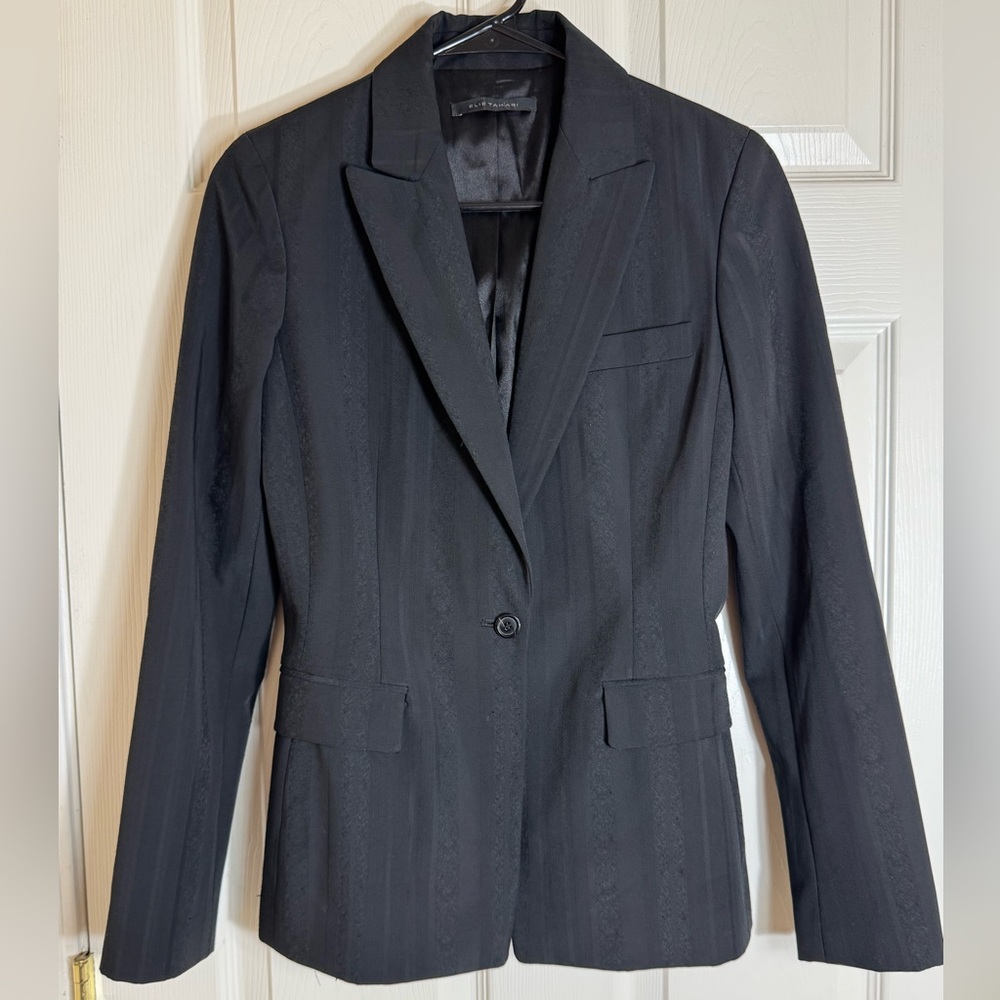 Elie Tahari Black Textured One-Button Blazer‎ Jacket Size 2